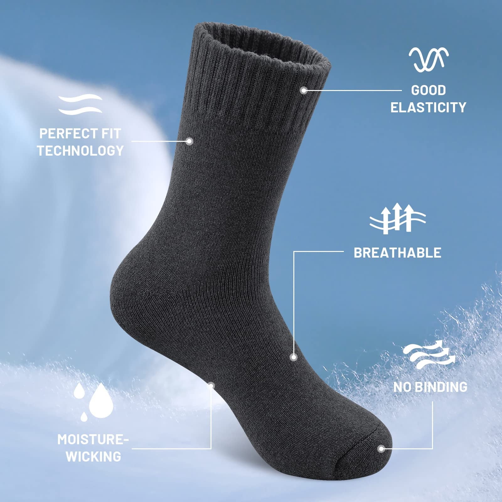 Merino Wool Hiking Socks 5 Pairs for Men & Women Thermal Winter Warm Moisture Wicking Cushion Boot Socks