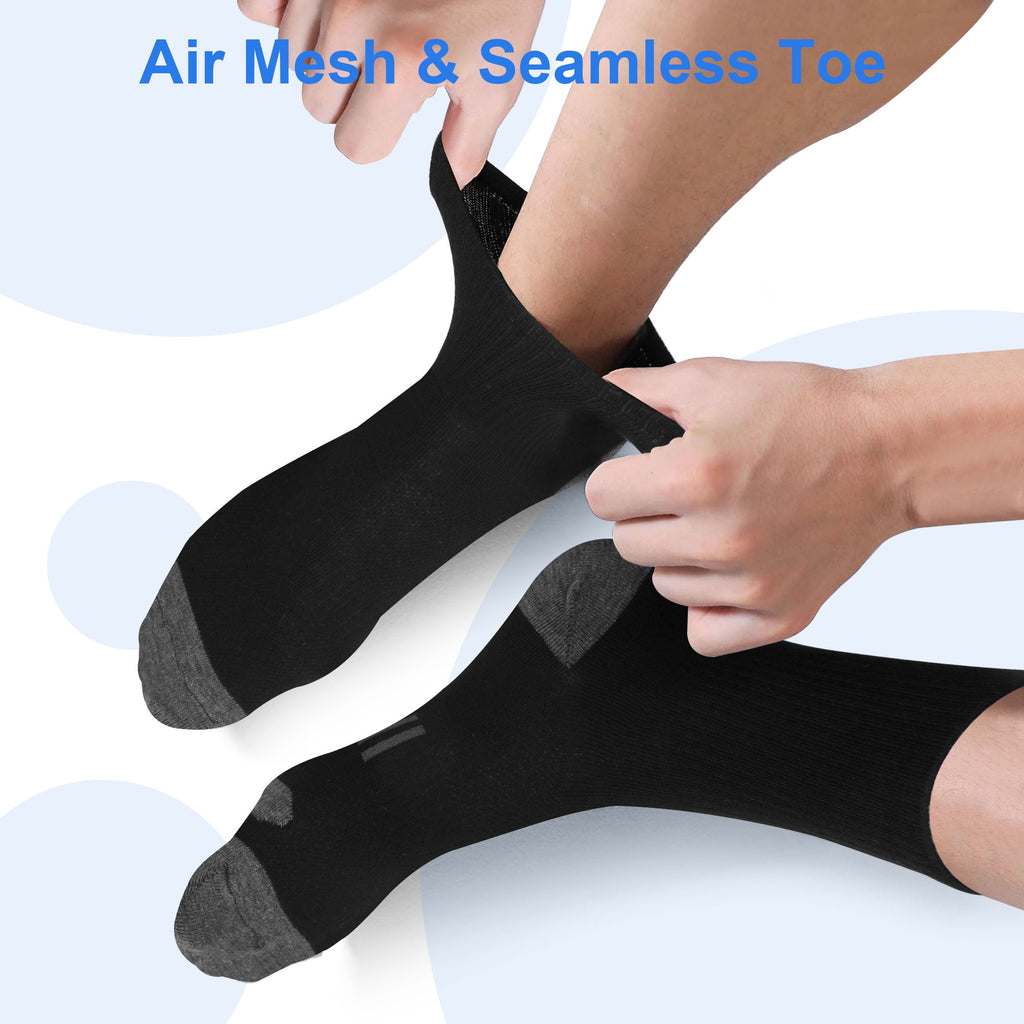 10 Pairs Men's Moisture Control Crew Socks, DISEN Cushioned Athletic Work Boot Socks, Size 7-11.5, Black/White