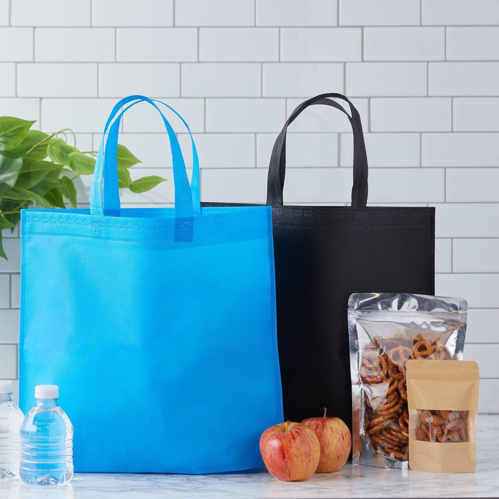 10 Pack Reusable Tote Bags with Handles for Shopping, Bulk Cloth Bags for Groceries (15x12.5 in, 5 Assorted Colors).
