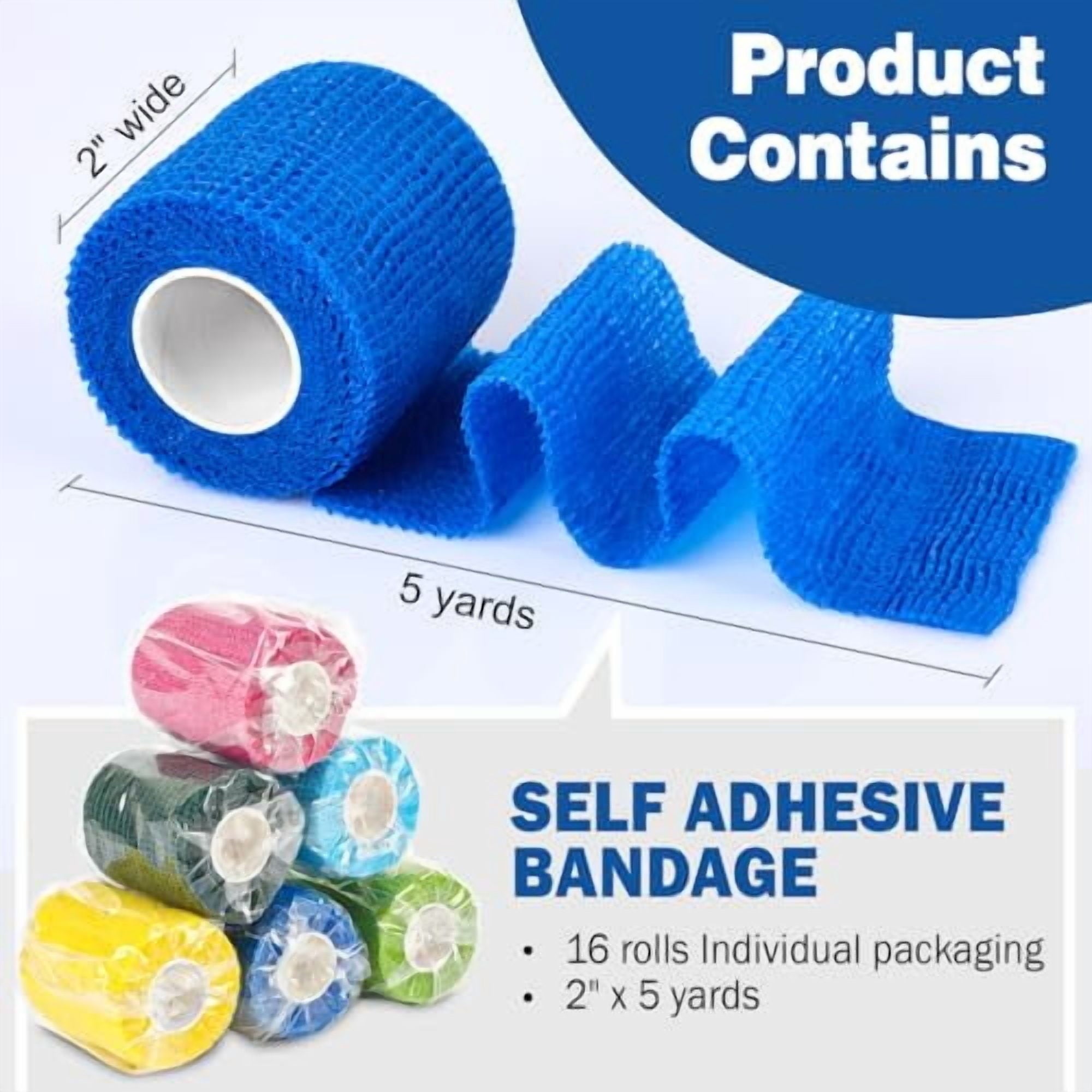 16 Pack Self Adhesive Bandage Wrap,2 X 5 Yards Elastic Cohesive Bandage Wrap,Color Athletic Tape,Vet Wrap,Ankle Tape