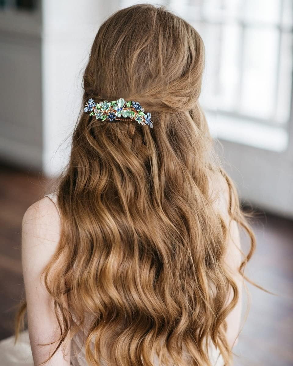 4pcs Hair Barrettes for Women,Spring Flora Rhinestone Hair Clips for Thick Thin Hair Decorative Hair Clip Colorful Retro Rhinestone Hair Clip Metal French Hair Clip