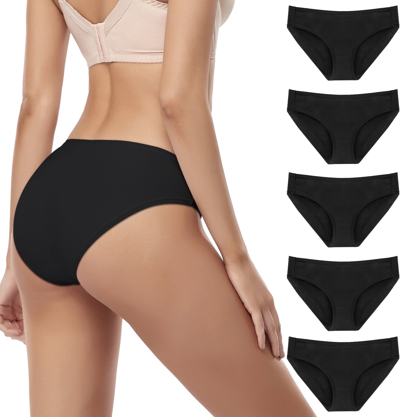 5 Pack Womens Cotton Bikini Underwear Hipster Girls Panties Low Waist Briefs,Black,S