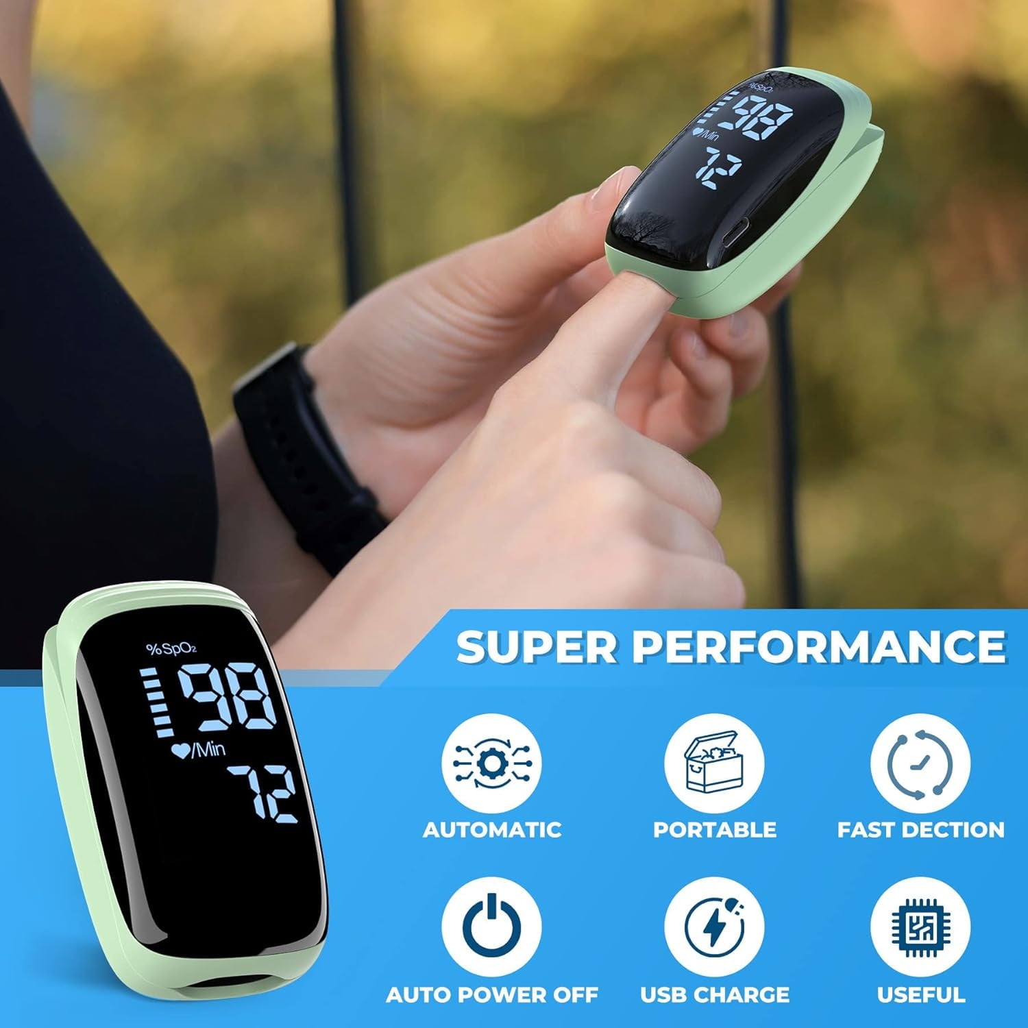Finger Pulse Oximeter, Blood Oxygen Meter, Oxygen Meter Finger Pulse Oximeter, Accurate Fast Oximetry SpO2 Reading for Outdoor Sports Home Wide Use