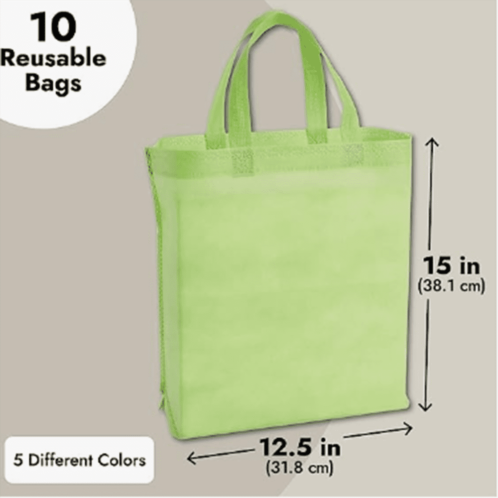 10 Pieces 15 x 12.5 in Non-Woven Small Party Bags, Gift Bags, Reusable Candy Goodie Bags, DIY Craft Bags, Glossy Tote Bags for Birthday, Holiday, Event, 5 Colors