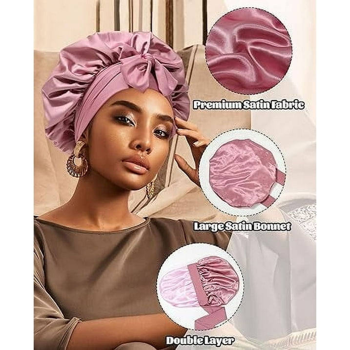 Satin Bonnet for Sleeping,Women Hair Bonnet,Elastic Tie Band Night Cap
