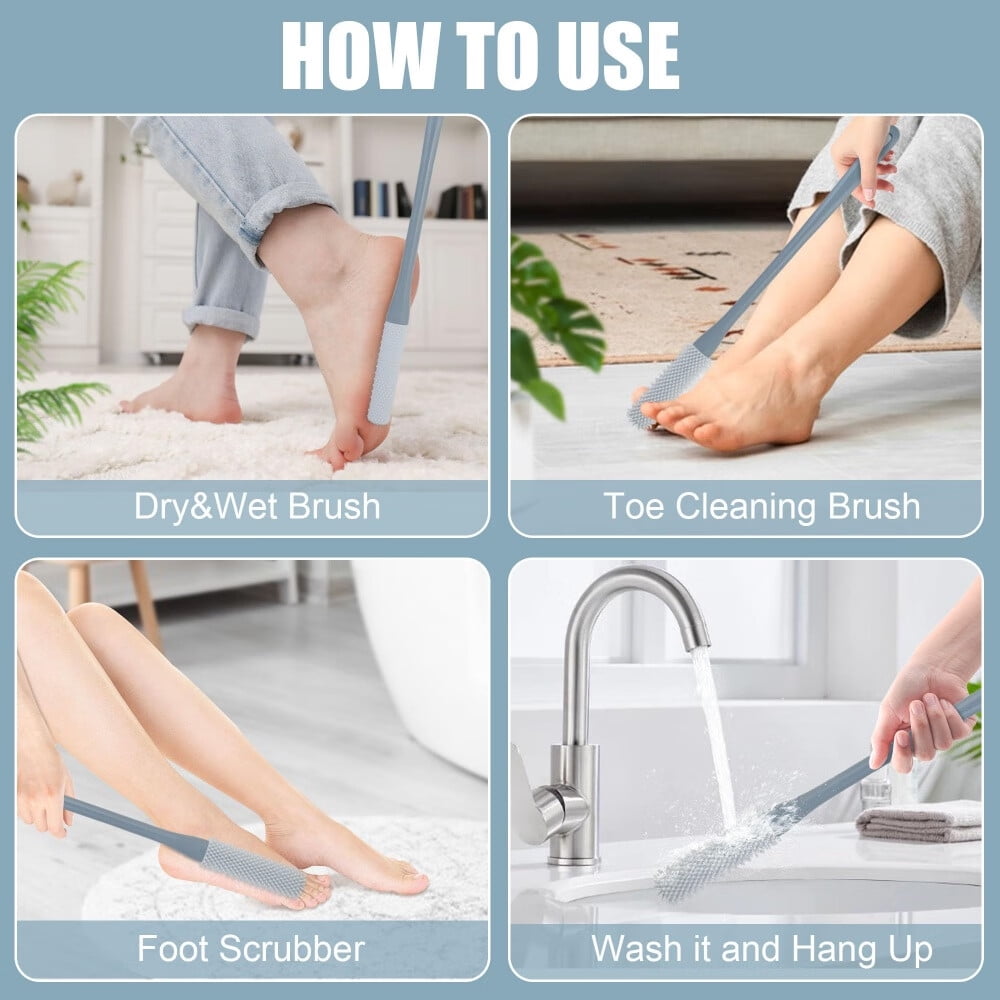 Toe Cleaning Brush, Long Handle Toe Seam Massage Brush Soft Shower Foot Scrubber Brush Lotion Applicator for Feet Cleaners Toe Gap Cleaning Foot File for Seniors Elderly Men Women