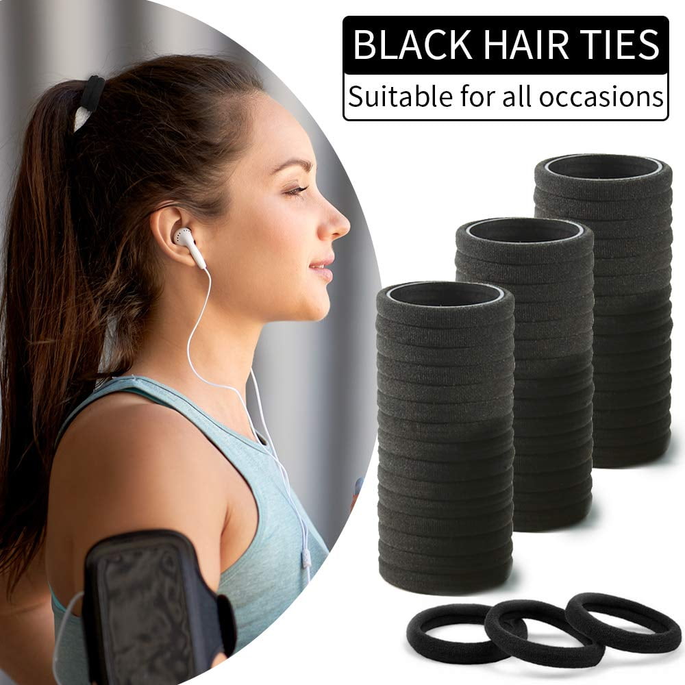 100PCS Black Hair Ties for Women Girls,Seamless Thick Black Hair Band,Elastic Hair Ties No Damage Ponytail Holder
