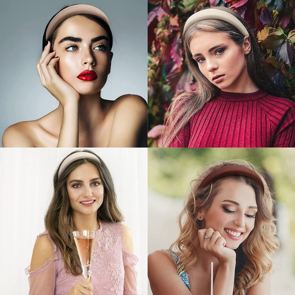 5 Pack Headbands for Women Padded Headband for Girls Thick Wide Headabnds Velvet Womens Vintage Headbands Assorted 90s Headband Puffy Sponge Headbands Head Band Hair Band Accessories for Women Girls