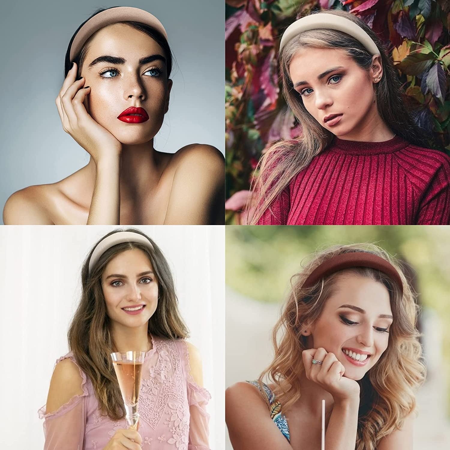 5 Pack Headbands for Women Padded Headband for Girls Thick Wide Headabnds Velvet Womens Vintage Headbands Assorted 90s Headband Puffy Sponge Headbands Head Band Hair Band Accessories for Women Girls