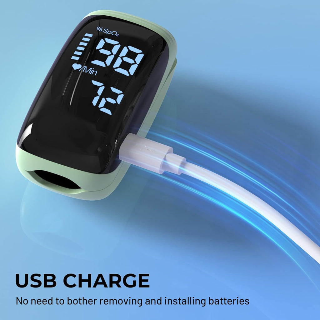 Finger Pulse Oximeter, Rechargeable Blood Oxygen Saturation with Pulse Monitor, Pulse OX with Lanyard, Oximetro for Sports Outdoors Aviation Use Only