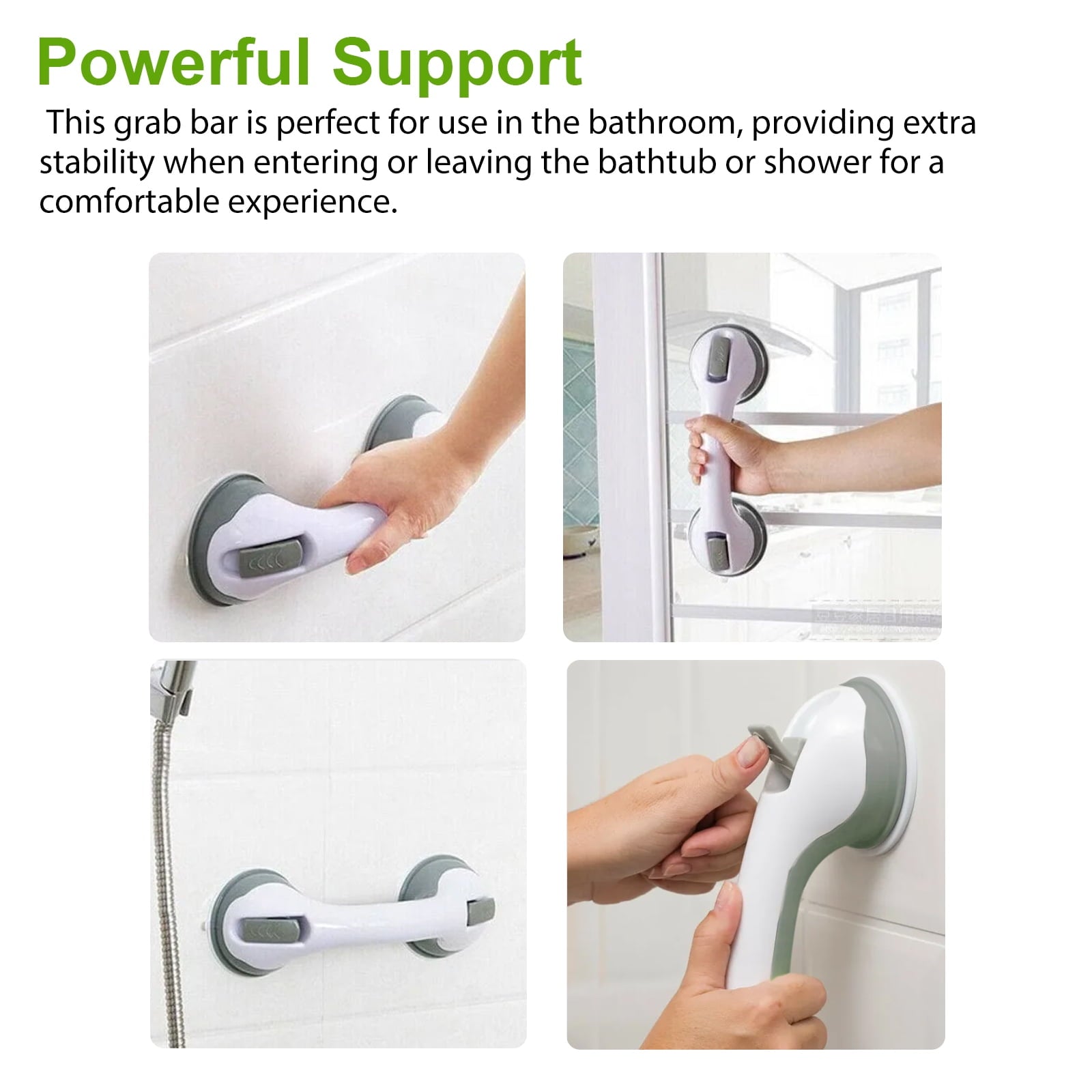 2 Pcs Bathroom Shower Grab Bars, DISEN 12 Shower Handle, Safety Anti-Slip Bath Grip Hand Rail, Strong Hold Suction Bathroom Shower Support Balance Grip Bar for Elderly, Seniors