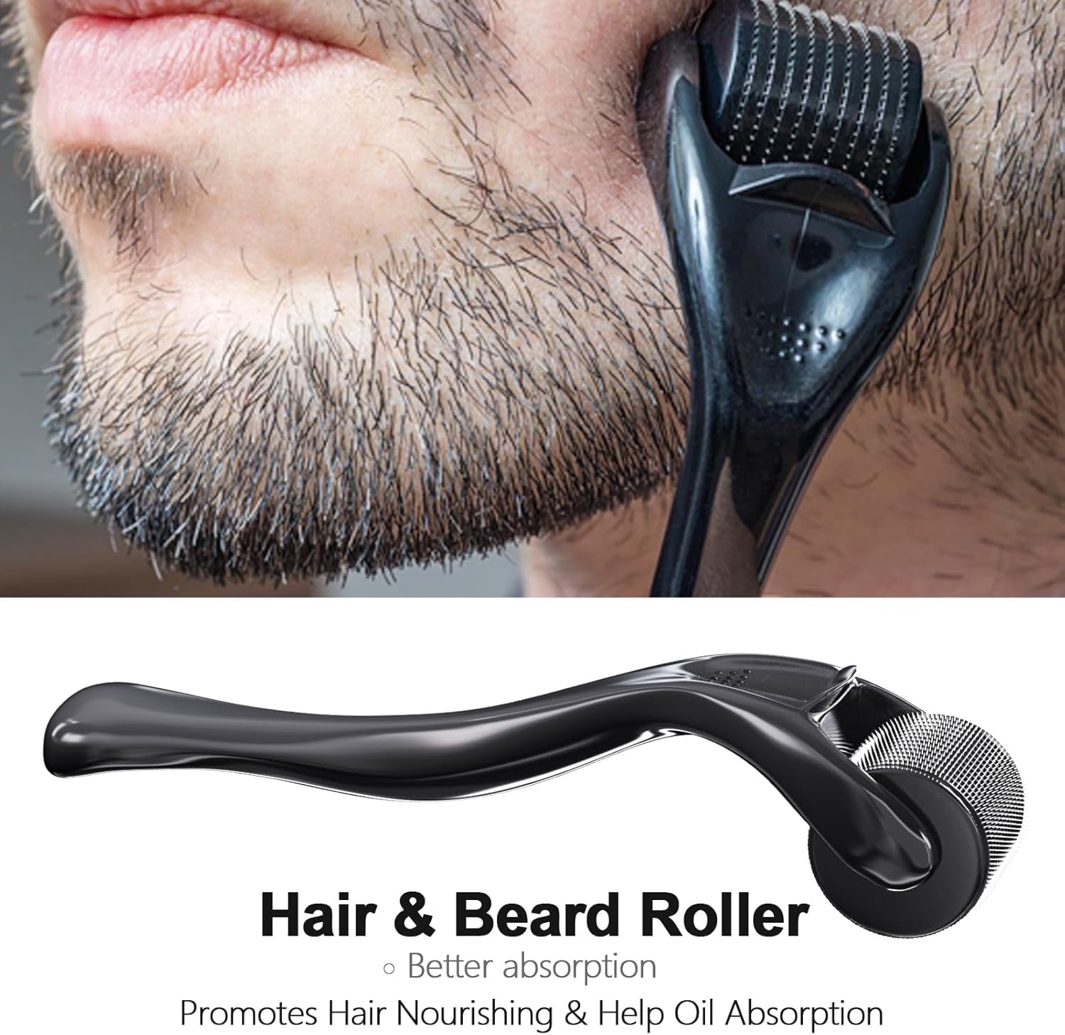 0.25mm Derma Roller,Titanium Micro Needling Roller,Microneedle Tool for Beard,Scalp & Hair,Skincare Tools for Face,Black