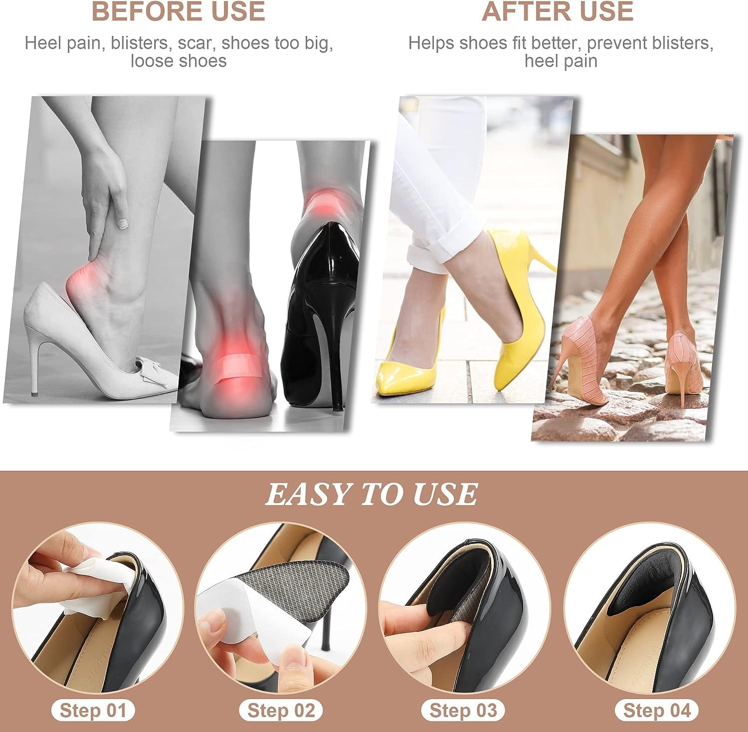 6 Pairs Heel Pads for Shoes That are Too Big, Heel Inserts for Women, Heel Grips for Womens Shoes Heel Protectors, Shoe Filler to Make Shoes Fit Tighter.(Black)
