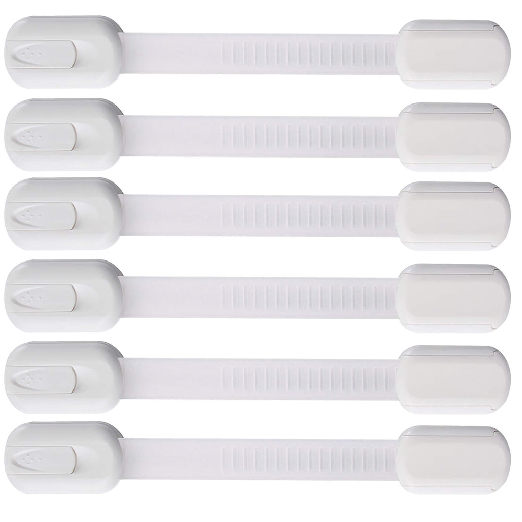 6 Pack DISEN Multi-Use Adhesive Straps Locks - Childproofing Baby Proofing Cabinet Latches for Drawers, Fridge, Dishwasher, Toilet Seat, Cupboard, Oven,Trash Can, No Drilling (White)