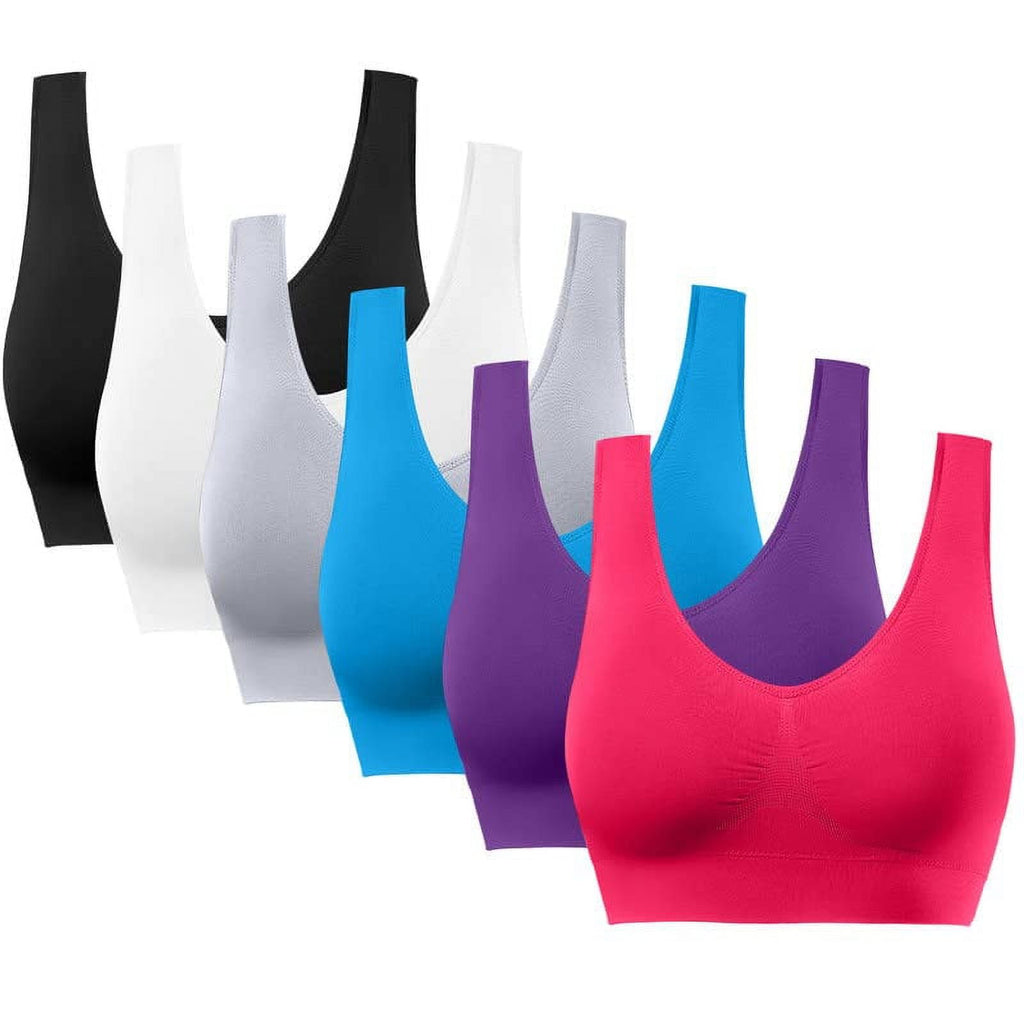 6 Pack Womens Sports Bras,Yoga Comfort Seamless Stretchy Sports Bra for Women with Removable Pads