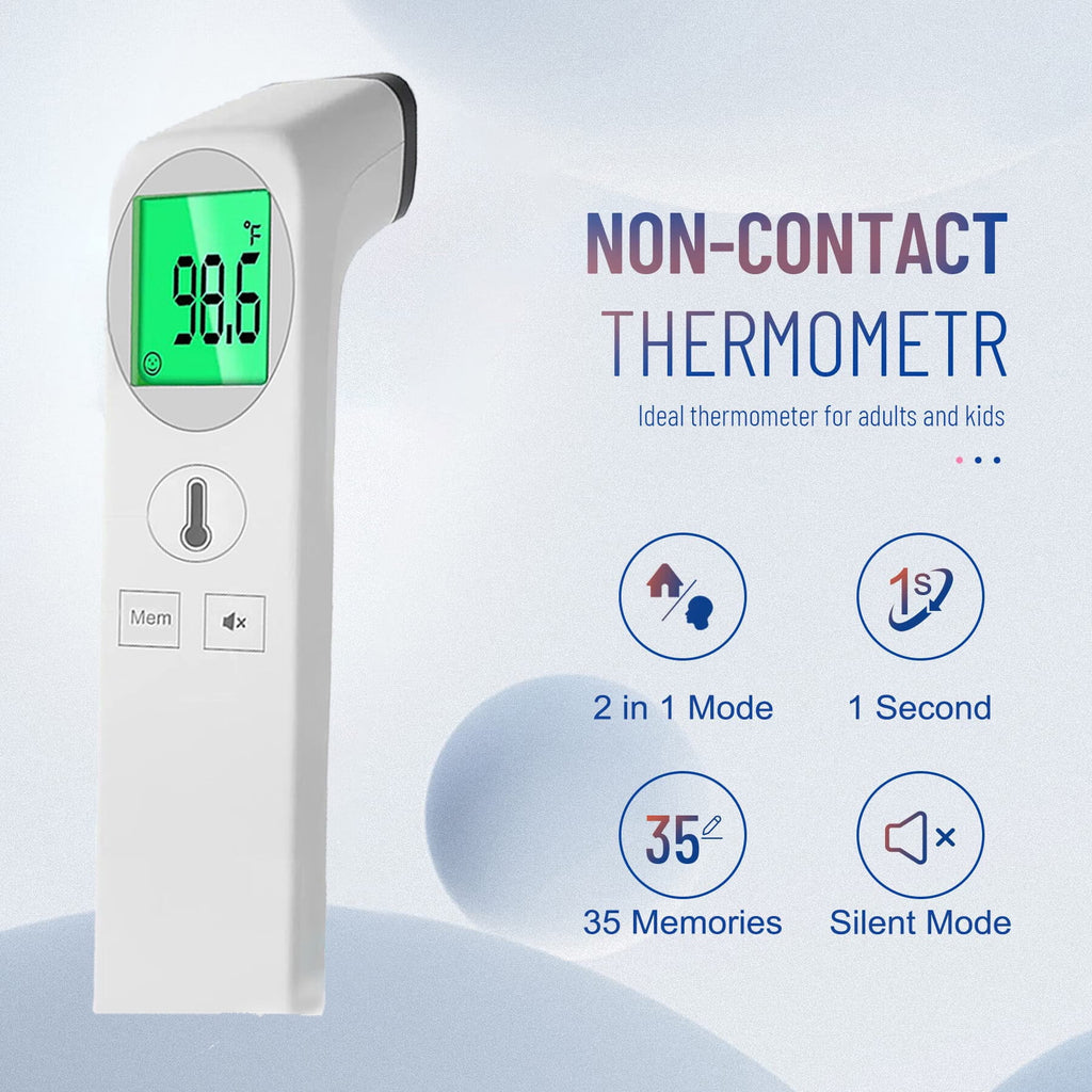 Thermometer for Adults, High Accuracy, No-Touch Digital Thermometer with Fever Alarm and Memory Function, Ideal for Babies, Kids, Home and Office Use