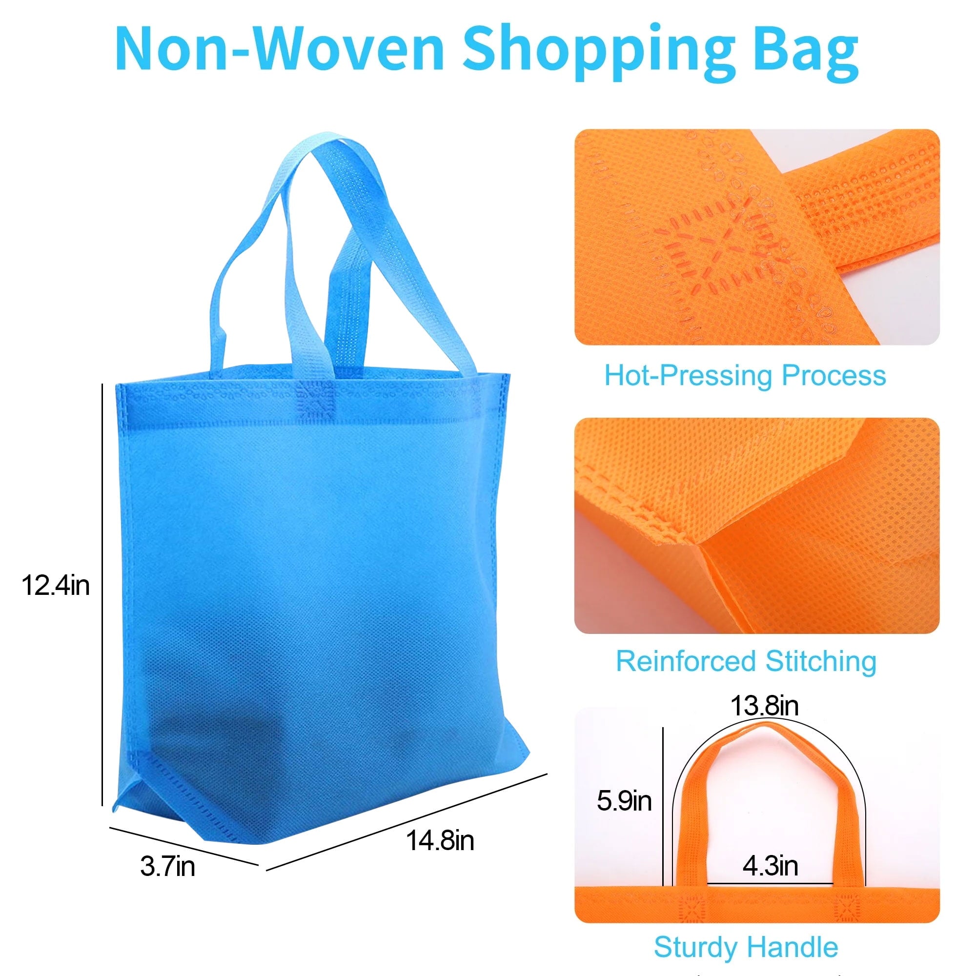 10Pcs Reusable Non-Woven Fabric Bags Handy Tote Shopping Bags Grocery Food Container with Handles, 14.8 x 12.4in, Assorted Color