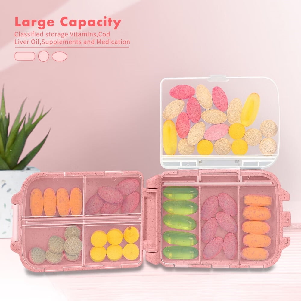 Pill Organizer,[2 Pack] Pill Cases,[Folding Design] Weekly Pill Case Organizer 7 Day,8 Compartments Portable Travel Pill Box for Pocket Purse Medicine Vitamin Holder Container
