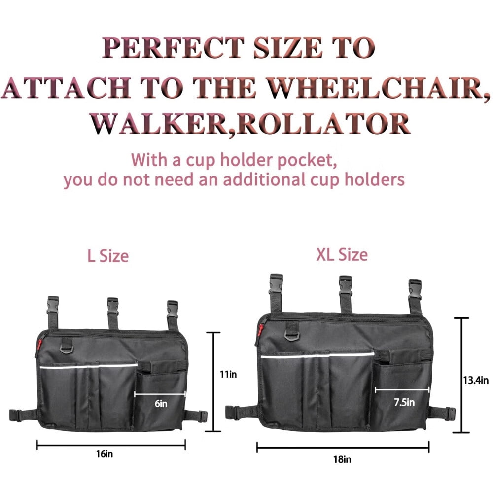 Large Walker Bag with Water Cup Holder,Walker Basket,Walker Accessories,Walker Bags For Folding Walker,Walker Bags For Seniors,Bag For Walker,Foldable Walker Storage Bag,Side Walker Bag