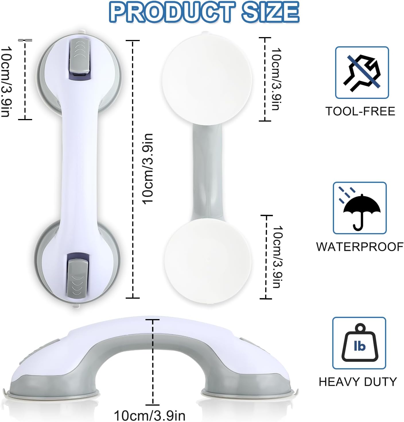 Grab Bars for Bathtubs and Showers, Shower Handle 12 Inch Strong Suction Shower Bar(2 Pack) -Gray White