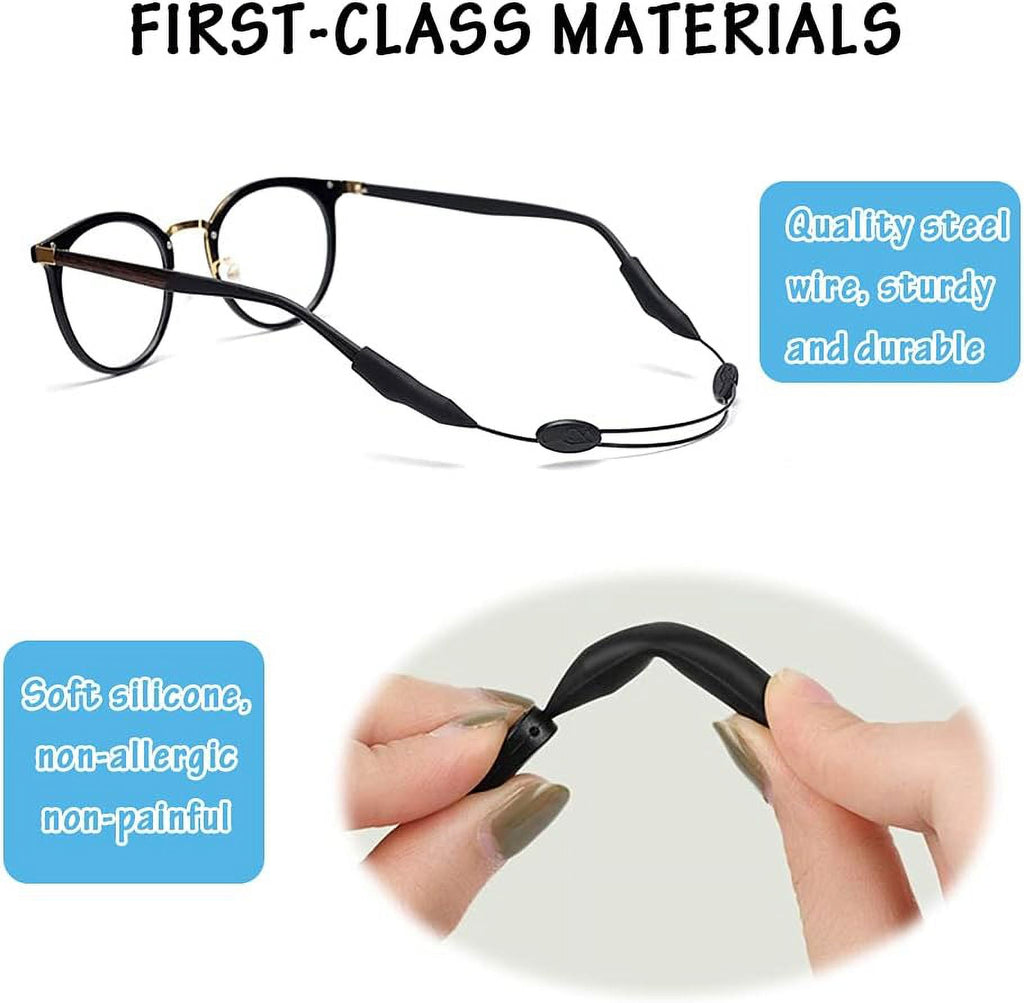TIFOR 4 Pack Adjustable Glasses Strap, Durable Sunglass Strap, Waterproof Eyeglass Strap, Anti-Slip Glasses Holder Strap