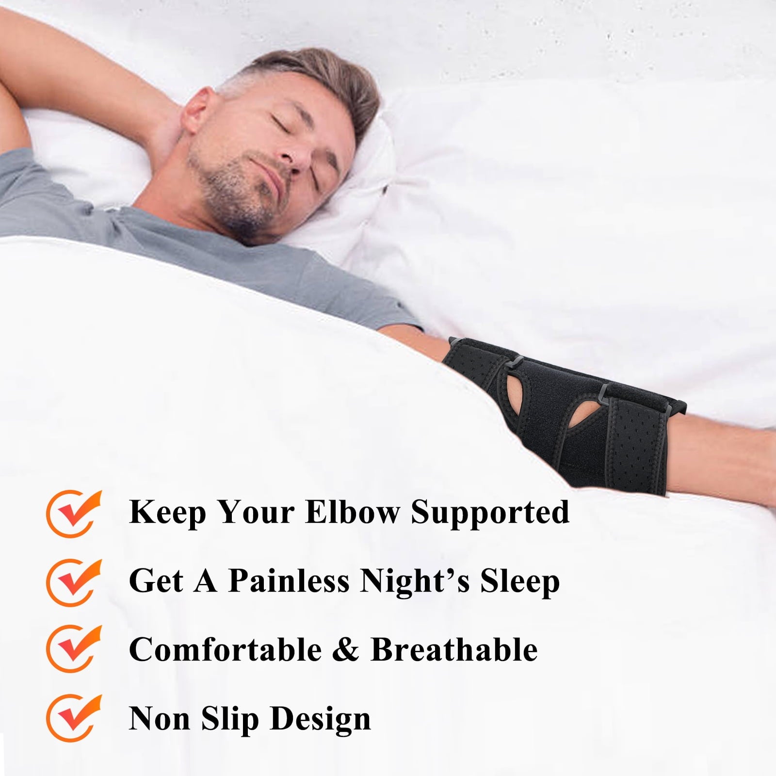 1 Pcs Tennis Elbow Brace,Night Sleep Elbow Support,Comfortable Elbow Splint,Adjustable Stabilizer with 2 Removable Metal Splints for Cubital Tunnel Syndrome,Tendonitis,Elbow sleeve for Men,Women