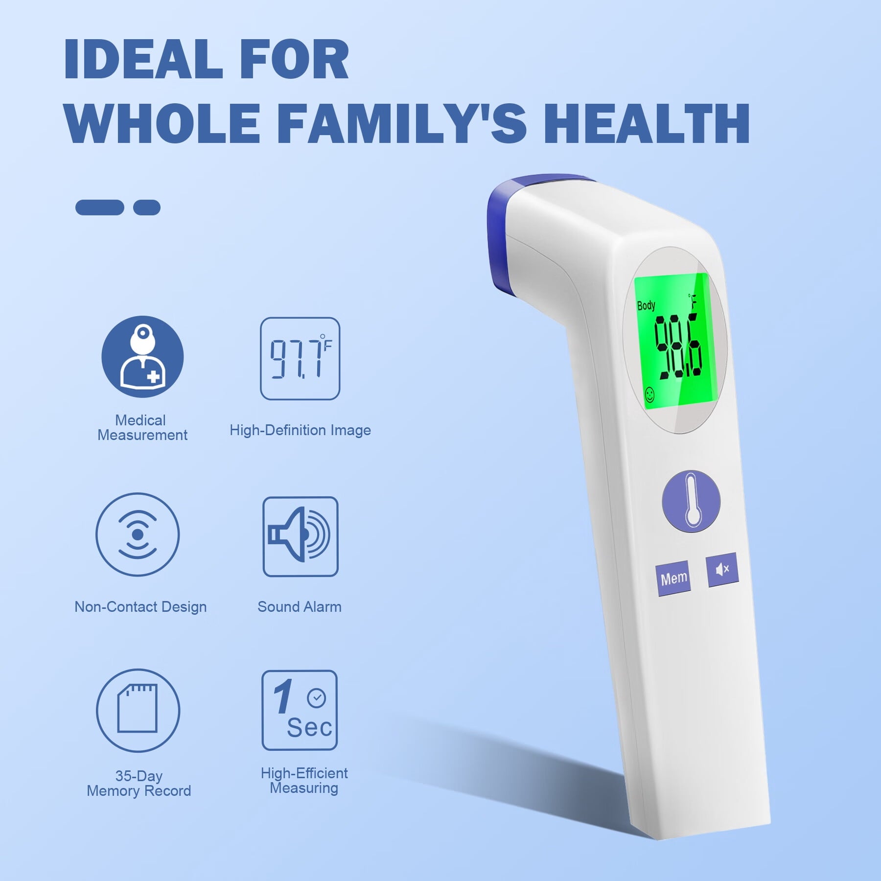 DISEN No-Touch Forehead Thermometer for Adults and Kids, Digital Infrared Thermometer, Touchless Baby Thermometer, Accurate Reading and Memory Function, Body & Objects Mode, Non Contact, Black