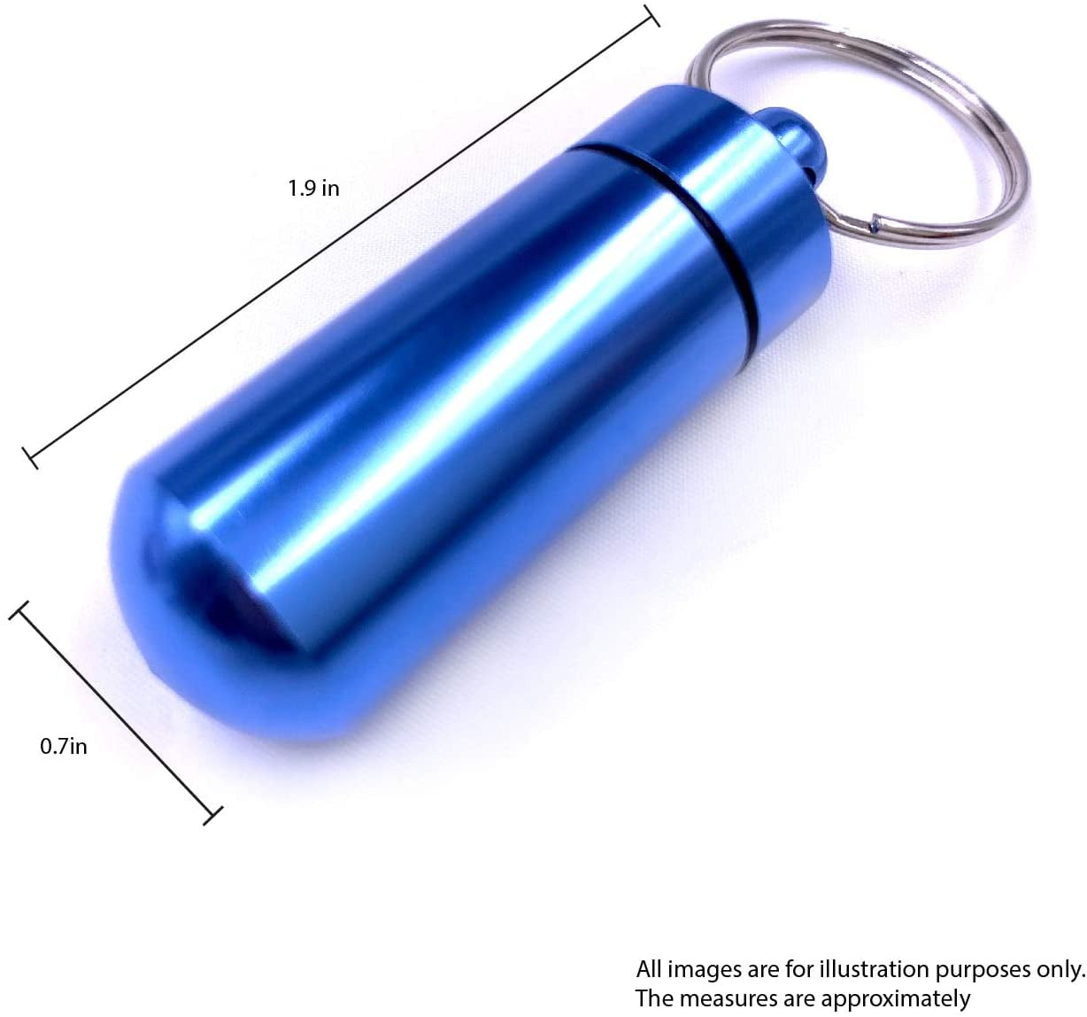 5 Pack - DISEN Aluminum Keychain Medication Pill Box. Waterproof Portable Mini Travel Pill Boxes Medicine Vitamin Holder case. Bottle Container, Organizer, Dispenser, Reminder Weekly 7 Day, Daily, am pm