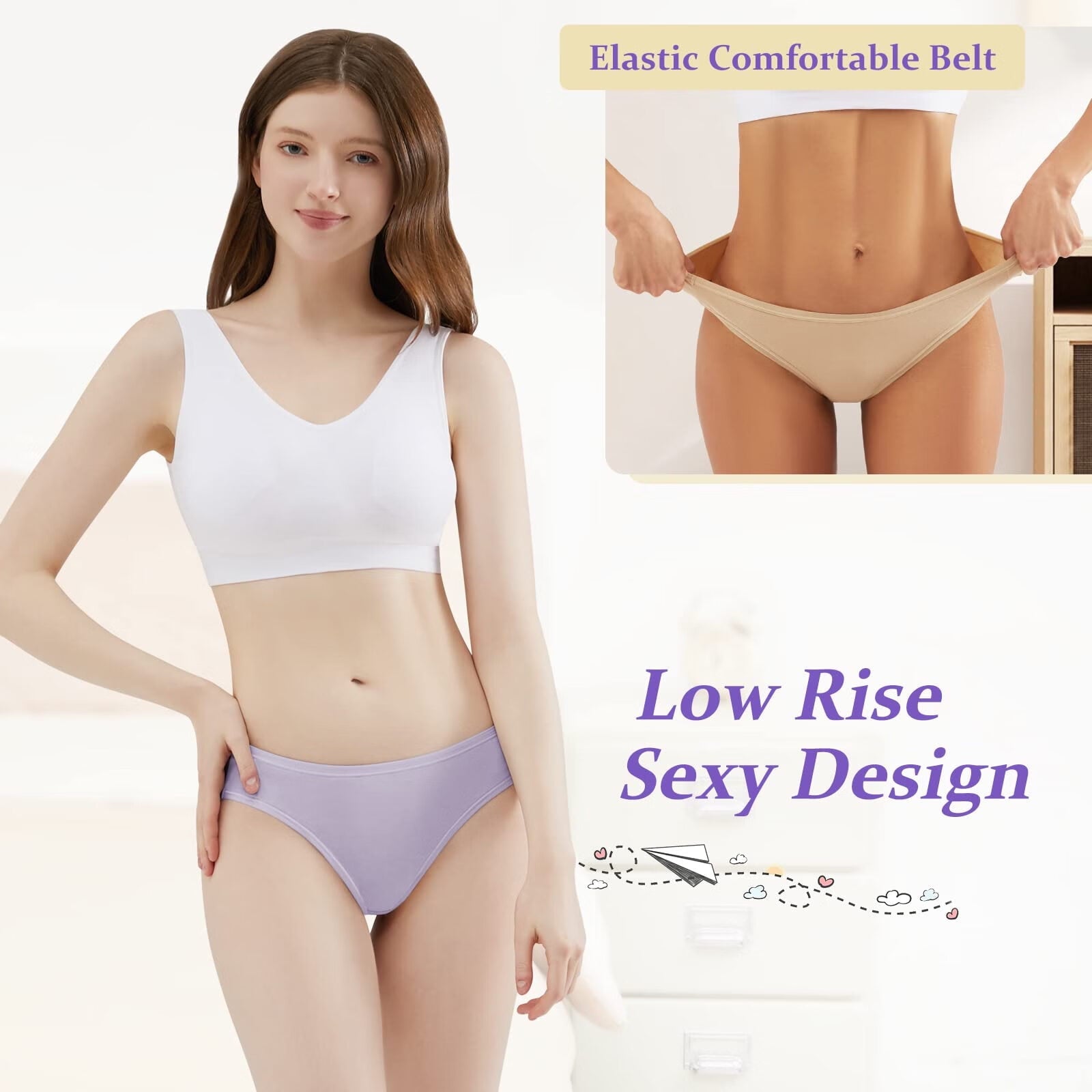 5 Pack No Show Seamless Underwear,Low-Rise panties for women,Amazing Stretch & Tagless free