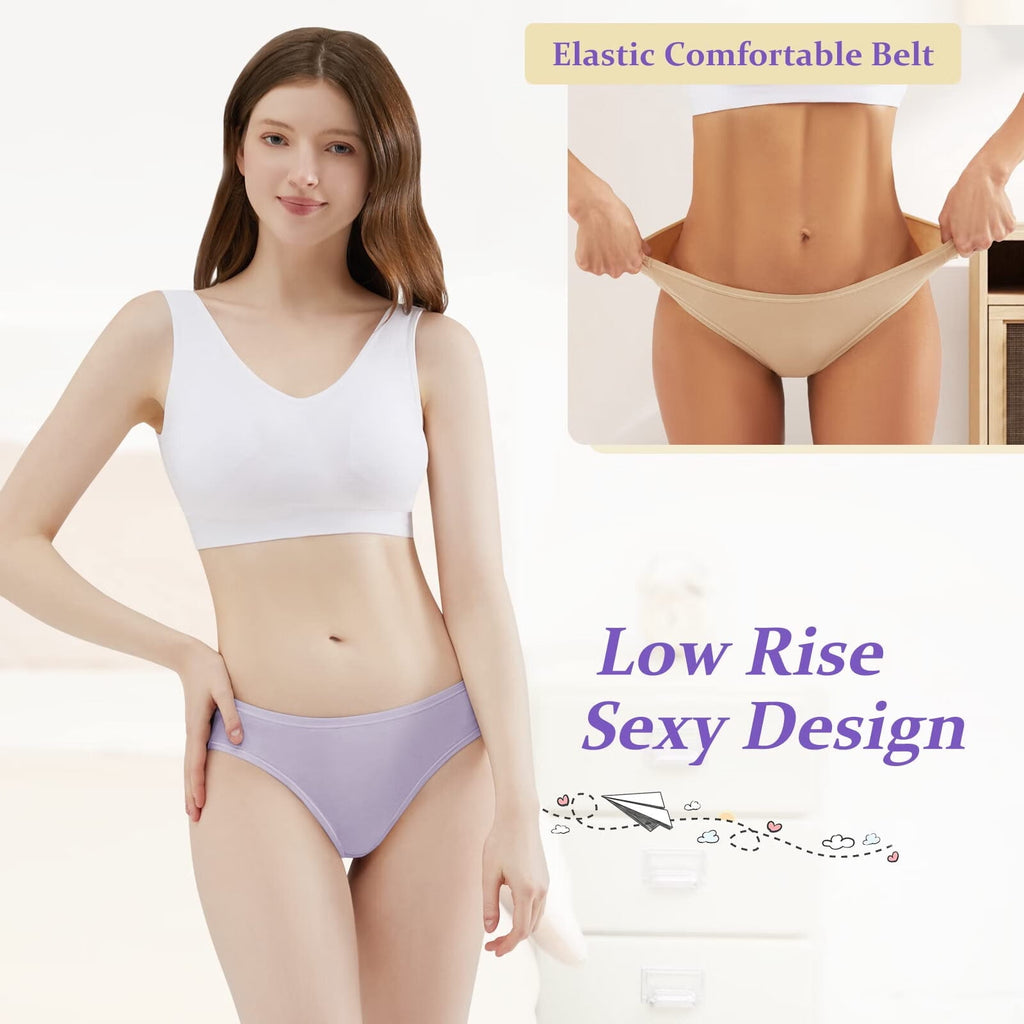 5 Pack Women's Panties Pack,Bikini Low-Rise Panties,Smoothing Cotton No-Show Underwear,Breathable Ladies Briefs