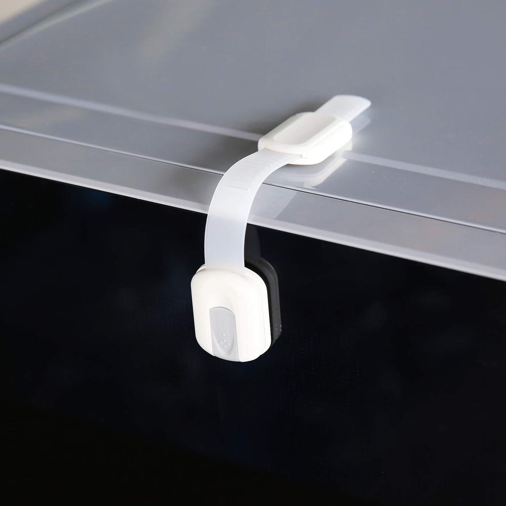 6 Pack DISEN Multi-Use Adhesive Straps Locks - Childproofing Baby Proofing Cabinet Latches for Drawers, Fridge, Dishwasher, Toilet Seat, Cupboard, Oven,Trash Can, No Drilling (White)