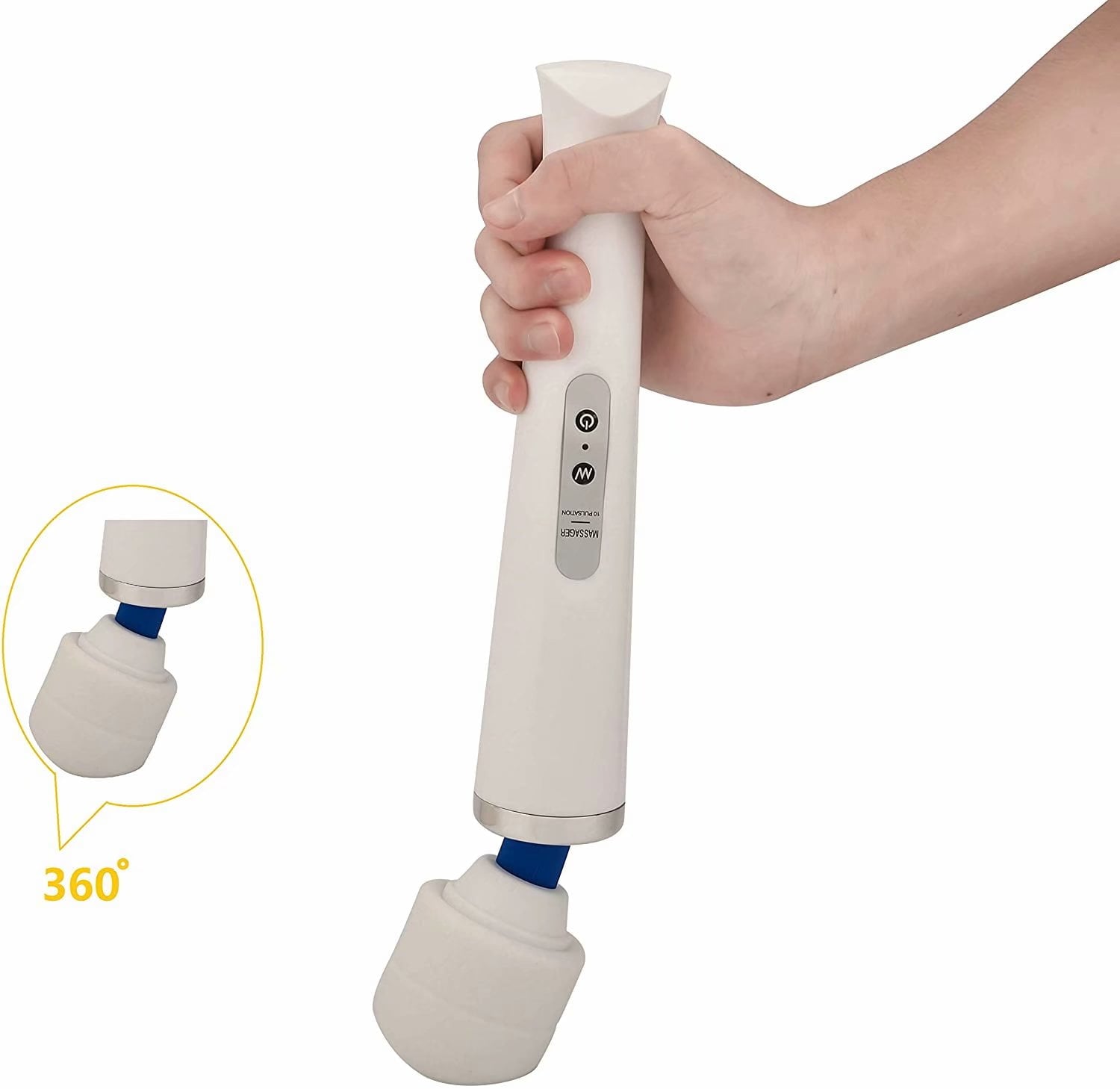 DISEN 10 Speeds USB Wired Powerful Handheld Wand Massager with Strong Vibration, Personal Therapy Massager White