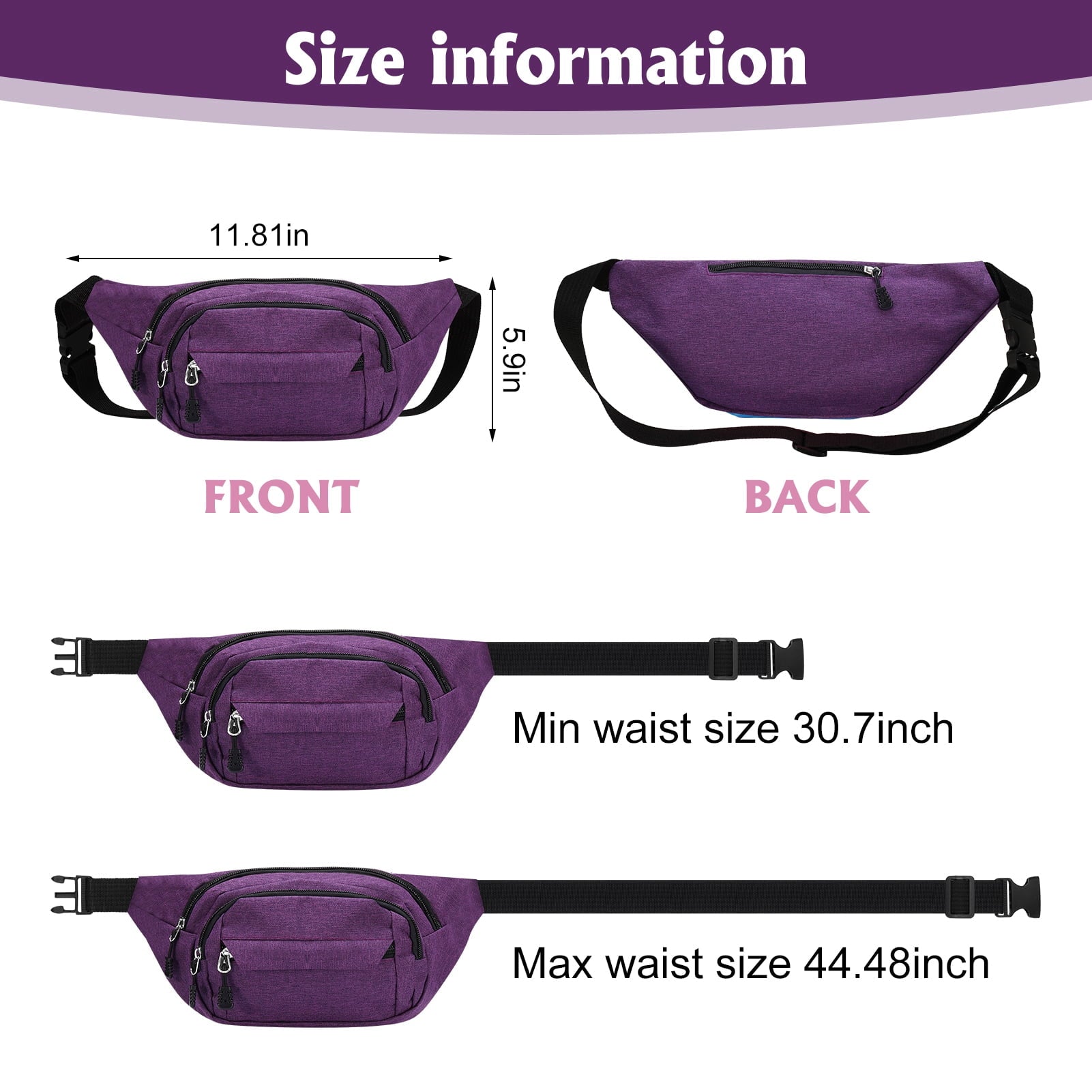 2 Pack Fanny Packs for Men Women,Crossbody Waist Bag Pack With 4-Zipper Pockets for Travel Running Hiking Workout Dog Walking Outdoors Sport Fishing Waist Pack Bag Carrying All Phones