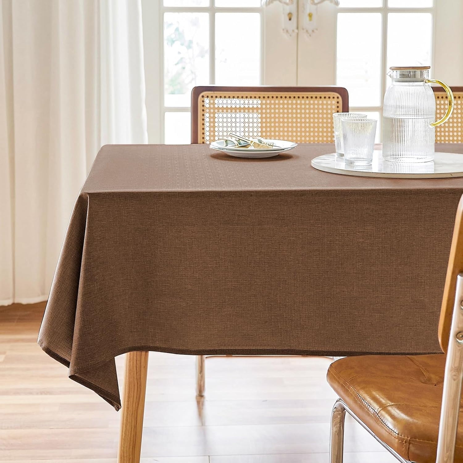 Parojati Textured Linen Tablecloth Rectangle 60x84 Waterproof Spill-Proof Wipeable Table Cloth Wrinkle Free Linen Dining Table Cover for Birthday Farmhouse Spring Tablecloths Coffee
