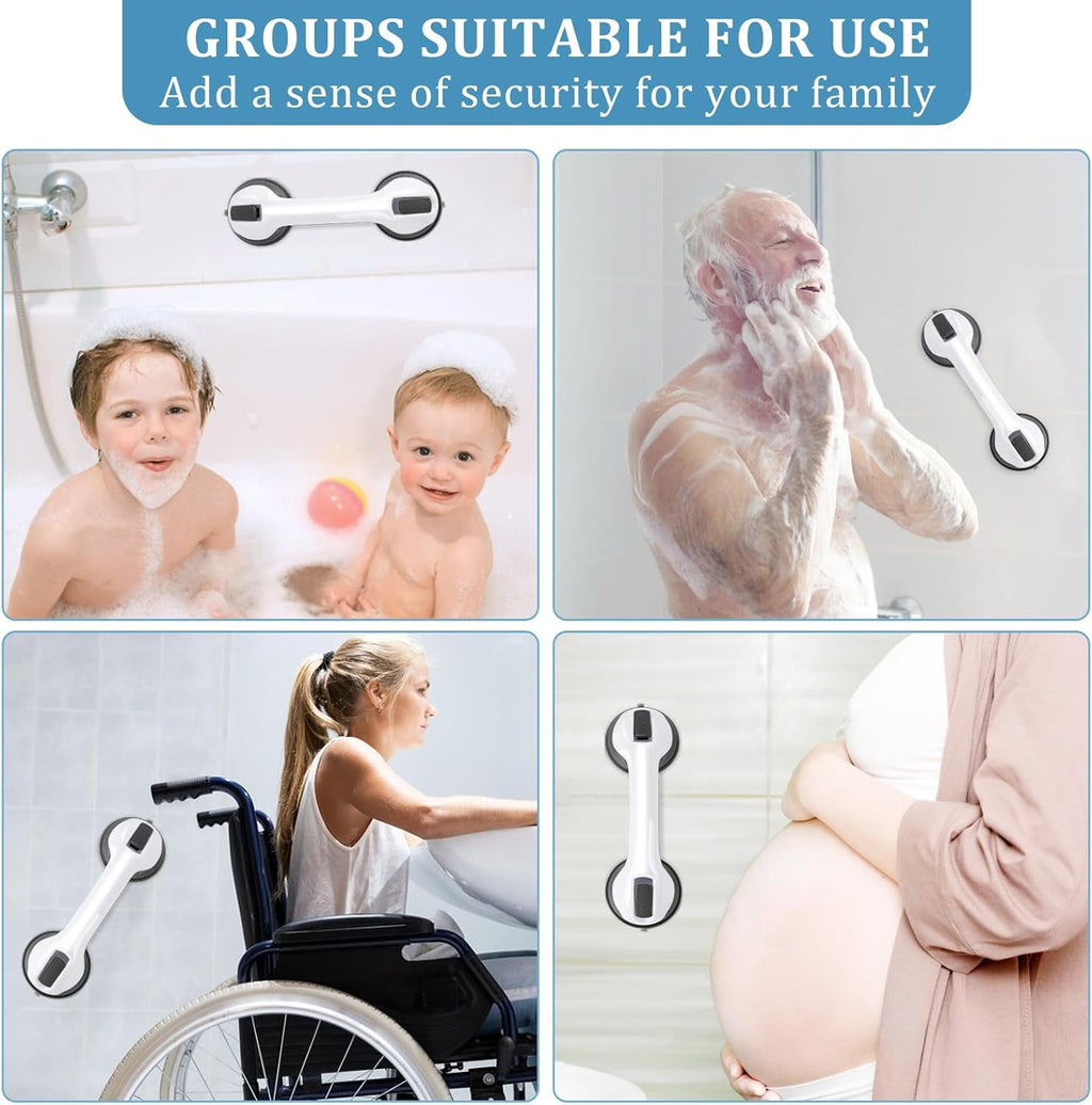 Shower Handle Grab Bars Bathtubs - 2Packs 12inch for Bathroom with Strong Hold Suction Cup, Balance Bar Safety Hand Rail for Injury, Senior, Elderly Black