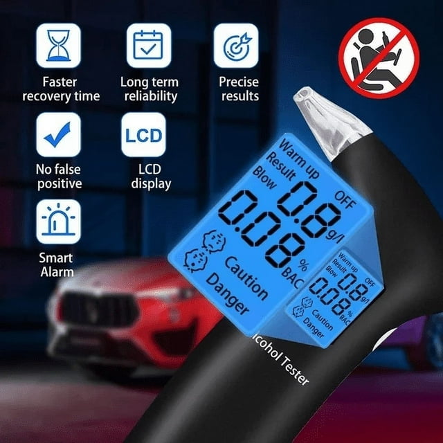 Professional Breathalyzer with LCD Screen and Semiconductor Sensors - Accurate Alcohol Tester with 12 Mouthpieces for Personal and Professional Use, Ideal for Police and Alcohol Testing.