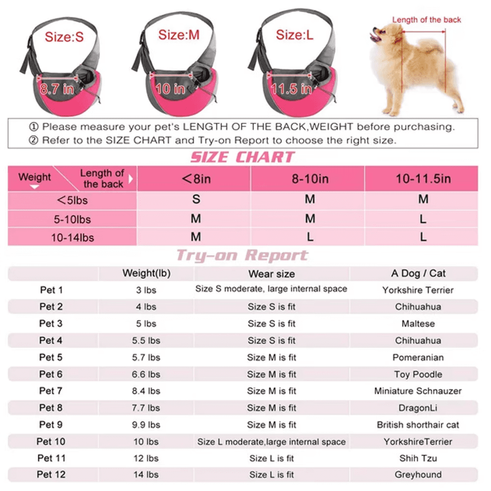 Pet Dog Sling Carrier Puppy Sling Bag Small Dogs Cats Carrier Adjustable Strap Mesh Hand Free Dog Satchel Carrier for Outdoor Travel (S (up to 5 lbs), Pink)