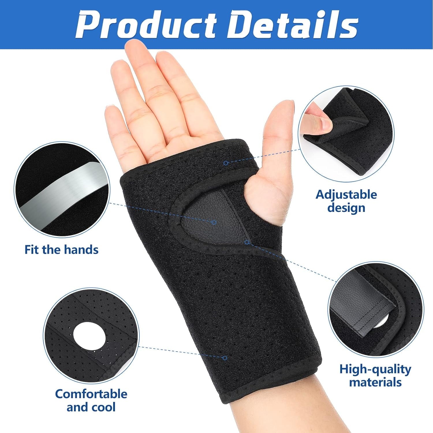 2 Pieces Carpal Tunnel Wrist Braces for Night Wrist Sleep Support Brace Wrist Splint Stabilizer and Hand Brace Cushioned to (Breathable Style, Black Right and Left)