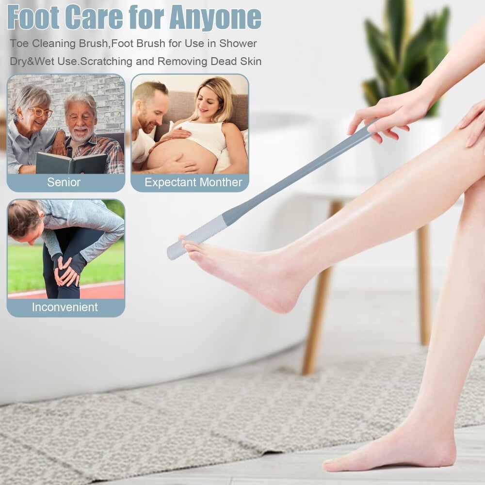 Toe Cleaning Brush, Long Handle Toe Seam Massage Brush Soft Shower Foot Scrubber Brush Lotion Applicator for Feet Cleaners Toe Gap Cleaning Foot File for Seniors Elderly Men Women