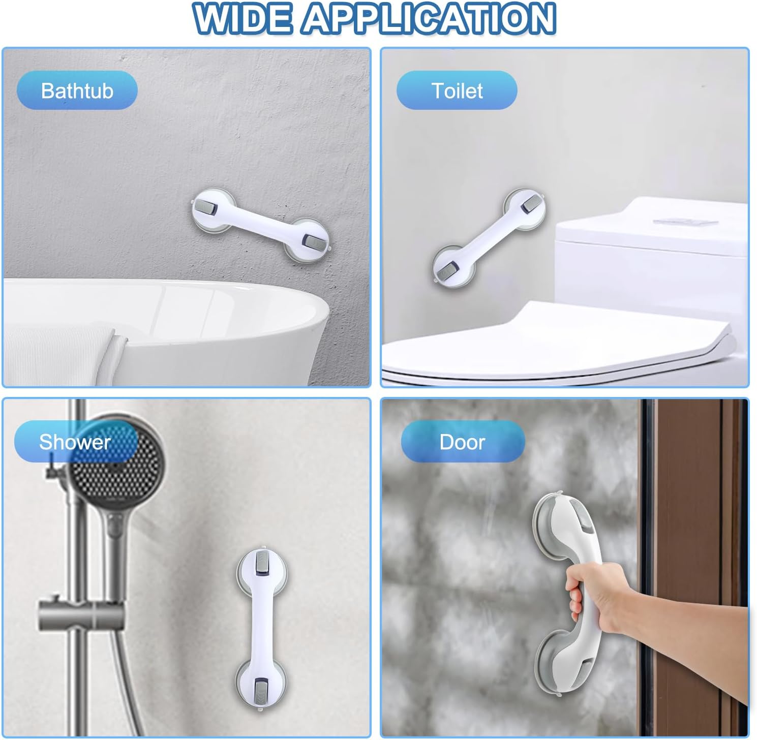 Grab Bars for Bathtubs and Showers, Shower Handle 12 Inch Strong Suction Shower Bar(2 Pack) -Gray White
