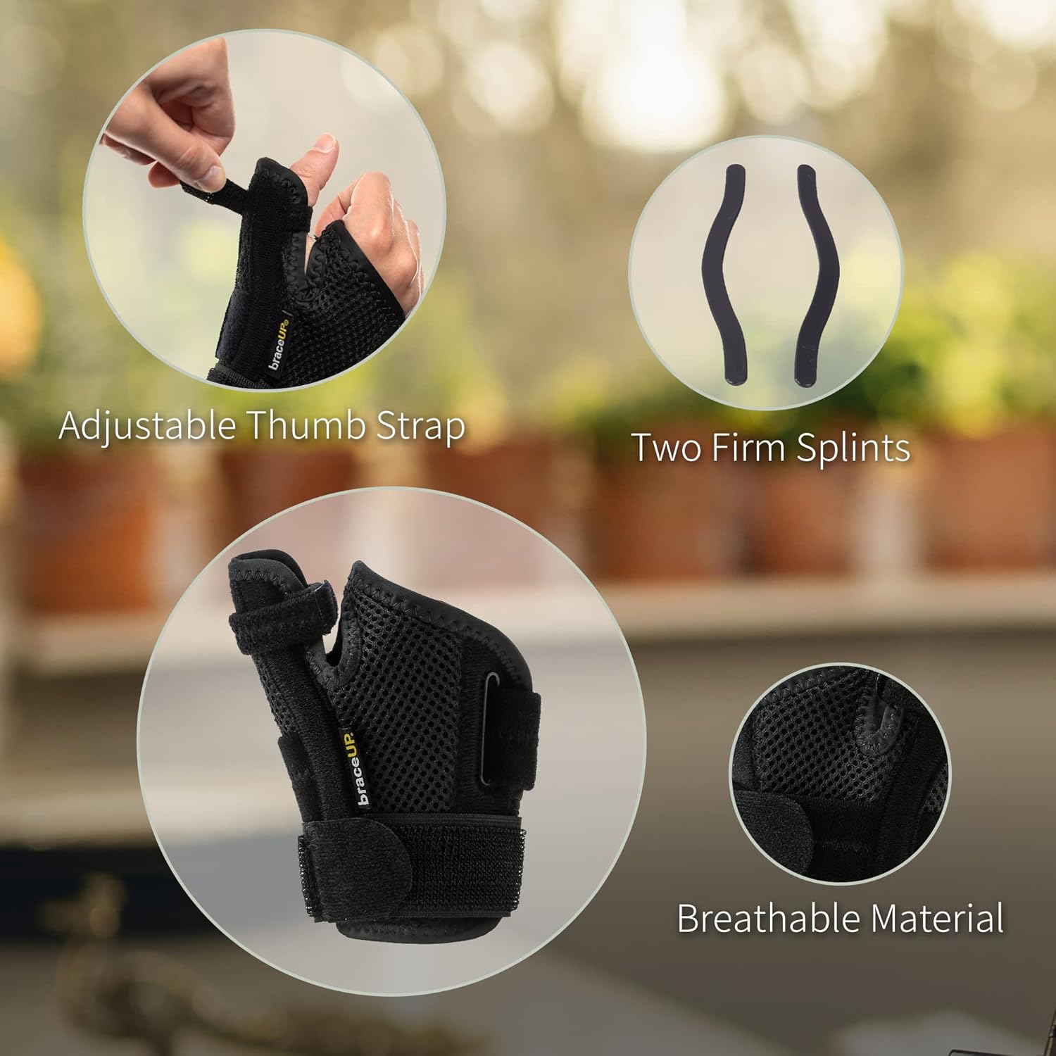 Thumb Splint Brace Right Left Hand Women and Men, CMC with Thumb Support, for Arthritis, Tendonitis, Carpal Tunnel Pain Relief and Thumb Sprain (Black)