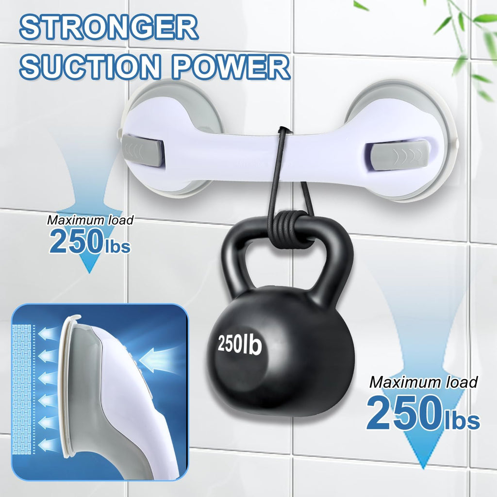Grab Bars for Bathtubs and Showers, Shower Handle 12 Inch Strong Suction Shower Bar(2 Pack) -Gray White