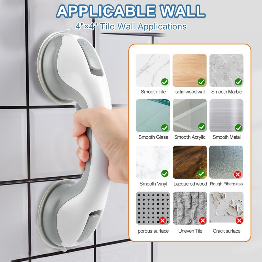 Grab Bars for Bathtubs and Showers, Shower Handle 12 Inch Strong Suction Shower Bar(2 Pack) -Gray White