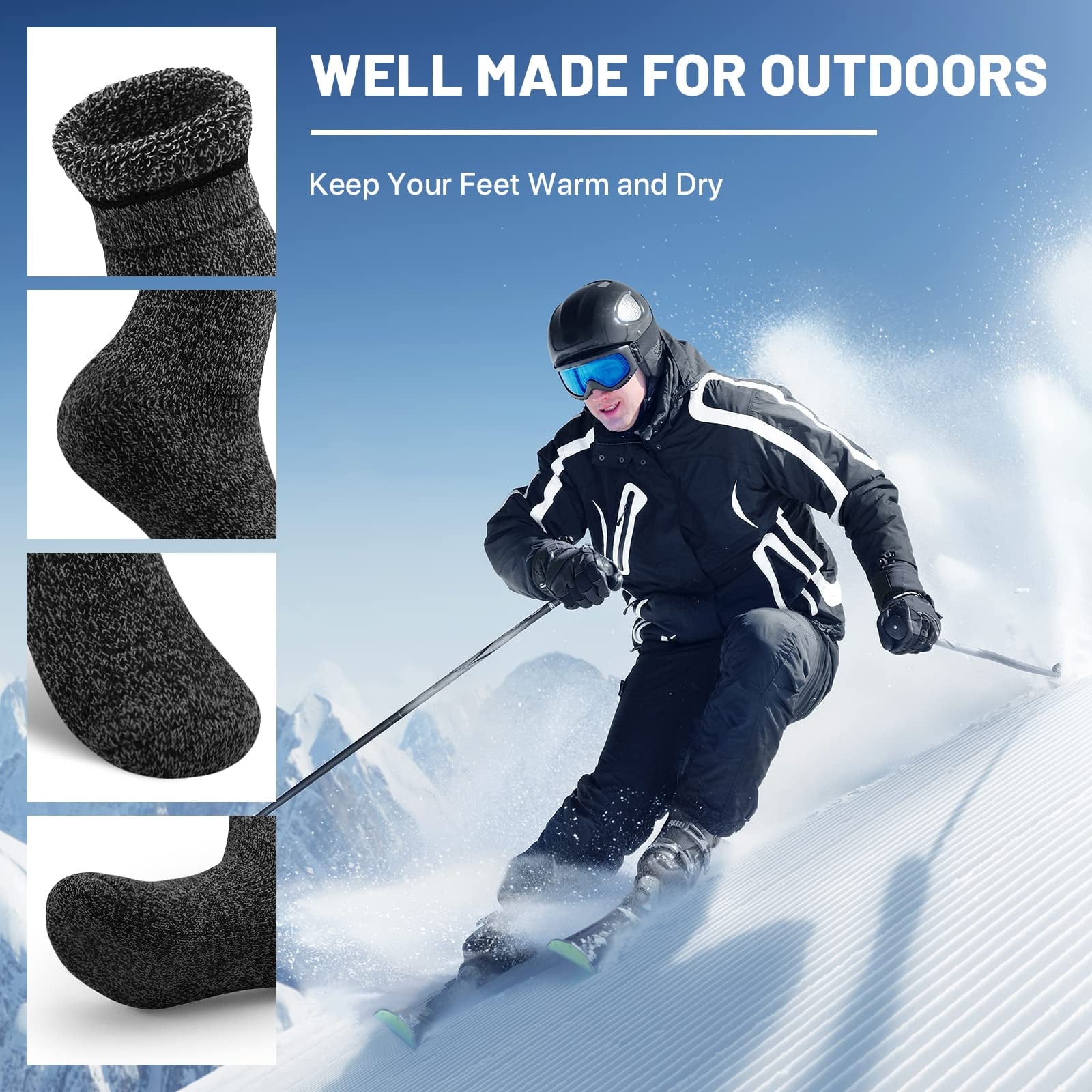 Wool Socks for Mens Hikings Boot Warm Knit Cozy Winter Crew Duty Work Soft Socks