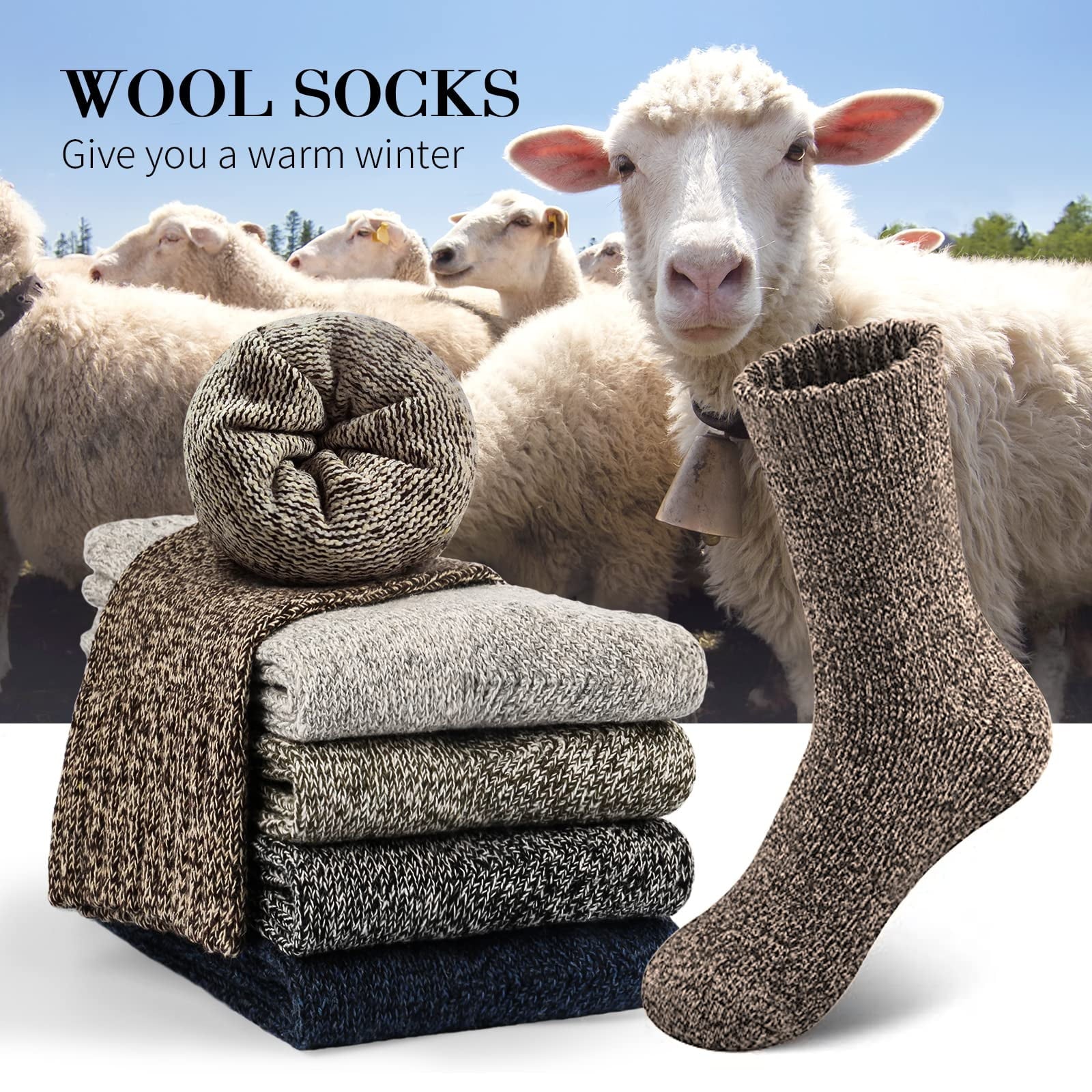 Mens Wool Socks Thick Warm Winter Vintage Knit Thermal Gifts