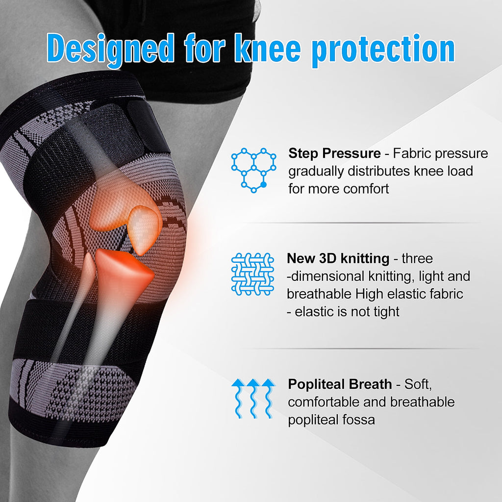 DISEN 2 Pack Knee Brace, Compression Knee Sleeves  Women & Men£¬Joint Pain and Arthritis Relief,  Meniscus Tear£¬ Breathable Knee Brace (Gray)