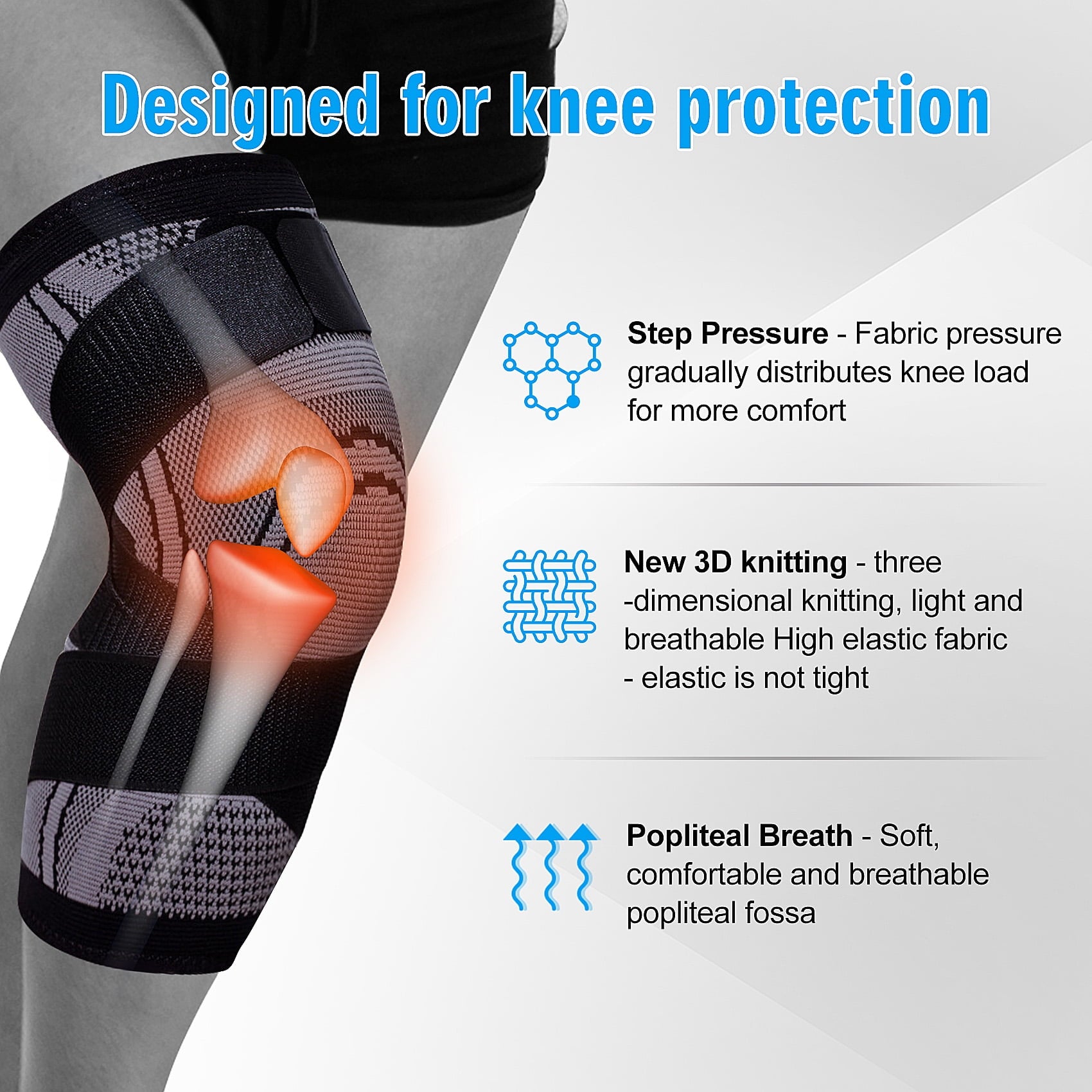 DISEN 2 Pack Knee Brace, Compression Knee Sleeves  Women & Men£¬Joint Pain and Arthritis Relief,  Meniscus Tear£¬ Breathable Knee Brace (Gray)
