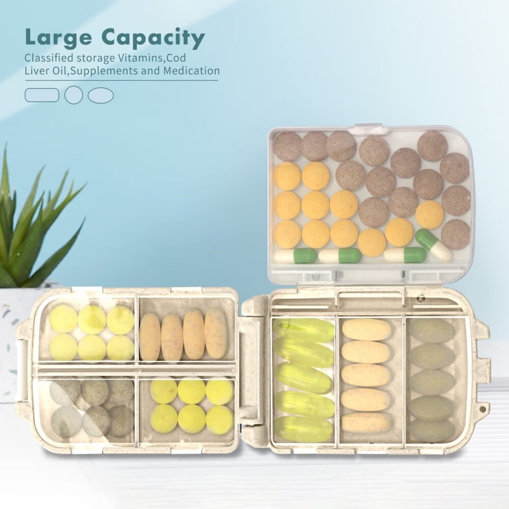 [2 Pack] Pill Organizer,Pill Cases,8 Compartments Portable Travel Pill Box for Pocket Purse Medicine Vitamin Holder Container