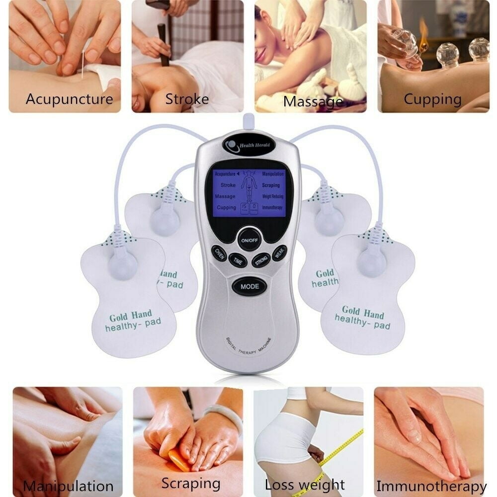 DISEN Digital Therapy Machine, Electric Therapy Massage Electronic Pulse Kit Dual-output 8 Modes with Electrode Pad (Massager+2Pairt Electrode Pad)