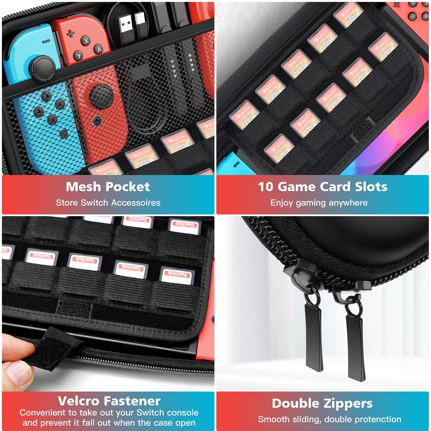 KIMHY Nintendo Switch Case & Accessories, 20 in 1 Switch & Oled Case Kit Including Screen Protector, Game Holder, Controller Case, OLED Cover, Protective Hard Carrying Bag for Extra Storage or Travel